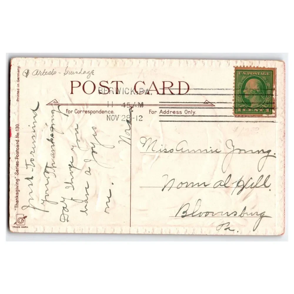 Frances Brundage Vintage Thanksgiving Pilgrim Native American Postcard 1912